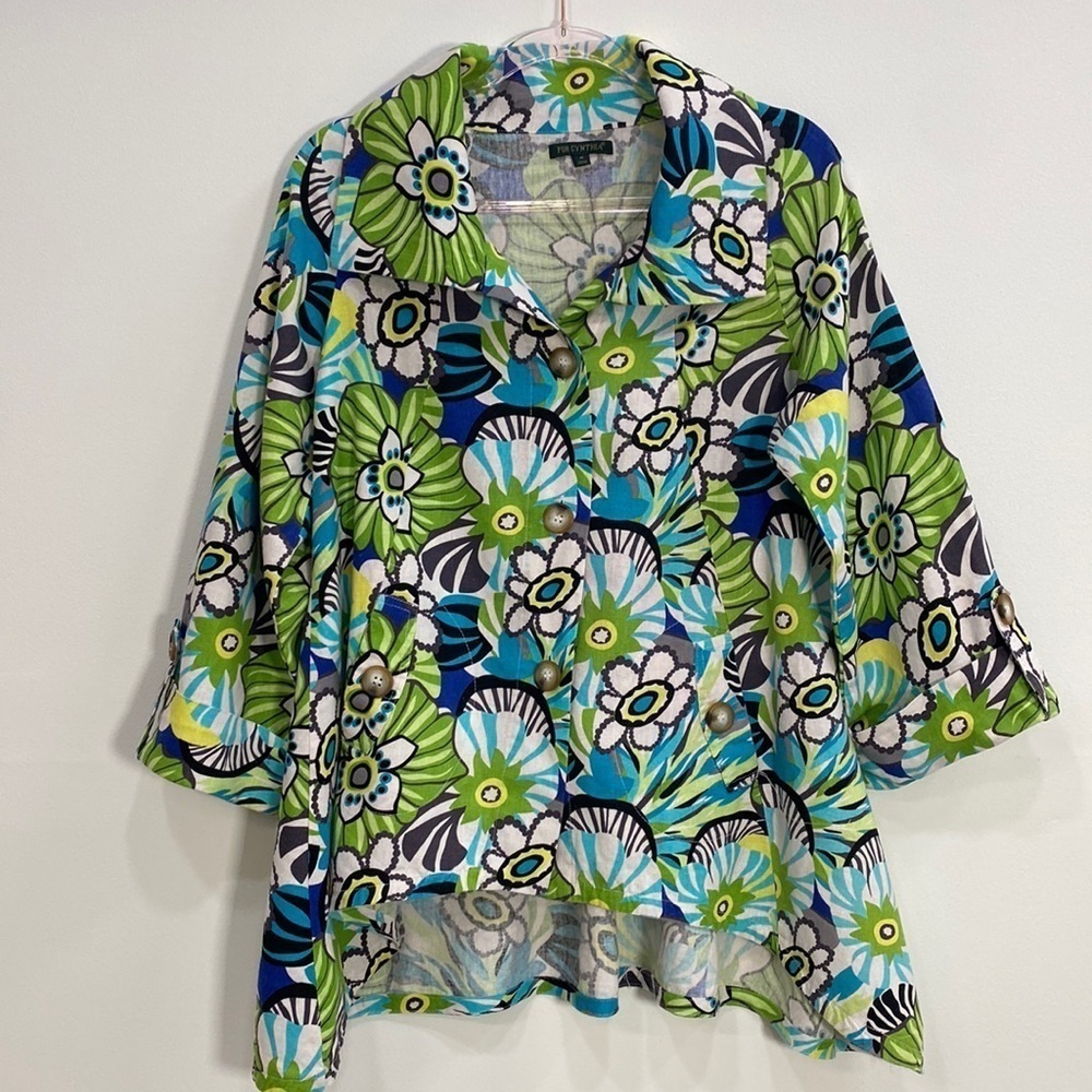 For Cynthia Retro  Hippie Vibes Linen Blend Blouse Women's Medium